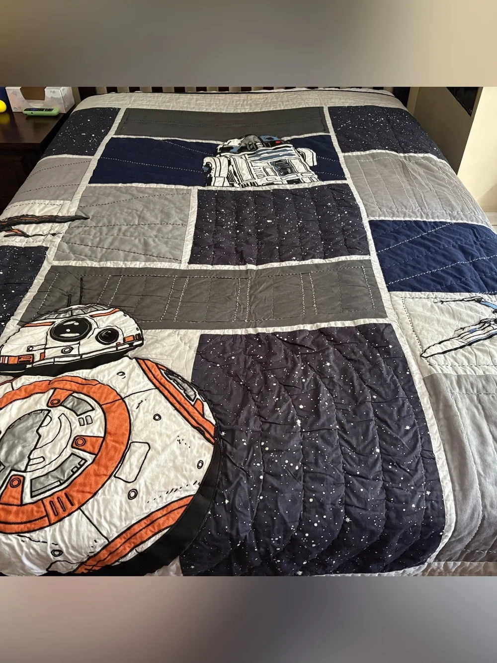 Pottery Barn Kids Star Wars Droid Patchwork bedding set- Navy, Gray, White